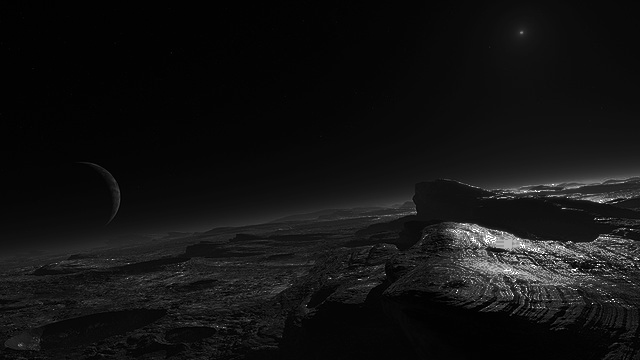 The sun as seen from Pluto's surface. Courtesy WikiPedia